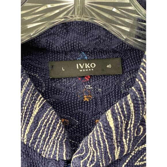 Ivko Embroidered Jacket Cardigan Size 40 L Zip Front Pockets Neckless Pattern - Picture 6 of 11